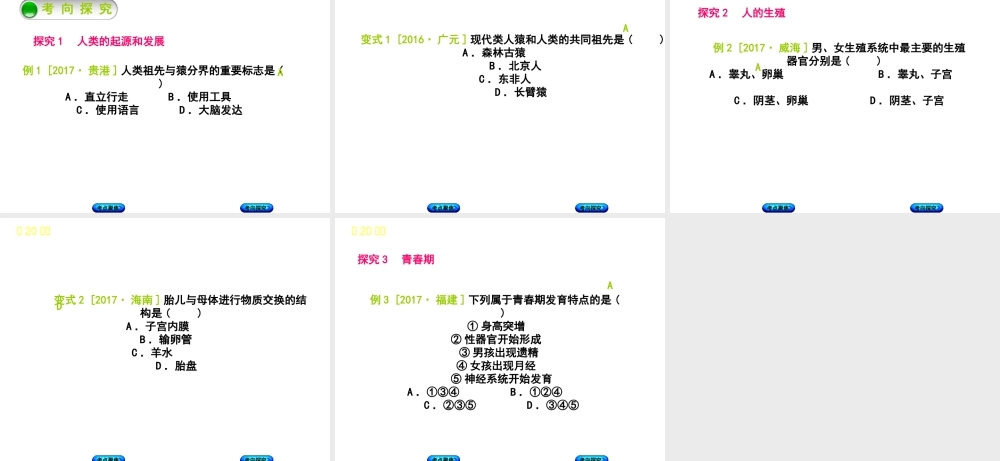 （北京专版）中考生物复习方案 主题七 生物的生殖、发育和遗传、变异 第20课时 人的生殖和发育课件-人教版初中九年级全册生物课件