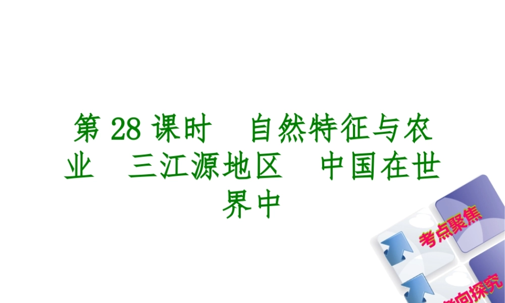 （呼伦贝尔兴安盟专版）中考地理复习方案 教材梳理篇 第28课时 自然特征与农业 三江源地区 中国在世界中课件-人教版初中九年级全册地理课件