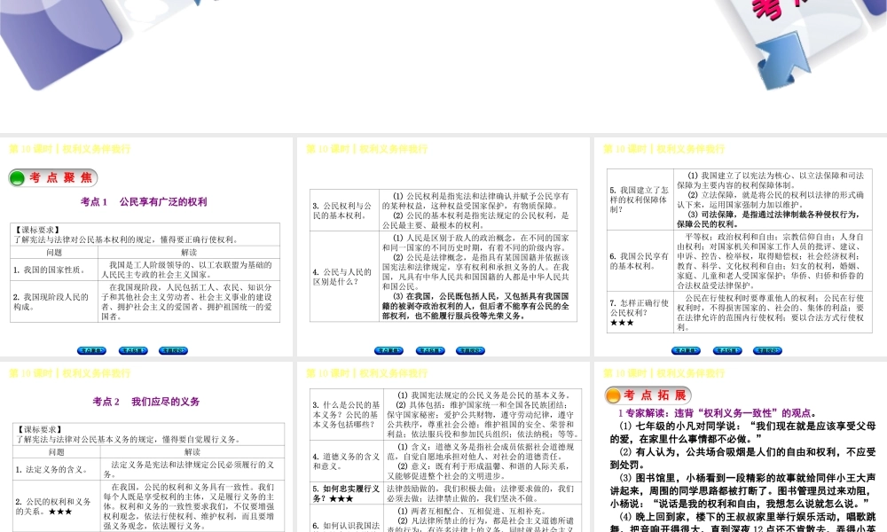 （呼伦贝尔兴安盟专版）中考政治复习方案 第二部分 八年级 第10课时 权利义务伴我行教材梳理课件-人教版初中九年级全册政治课件