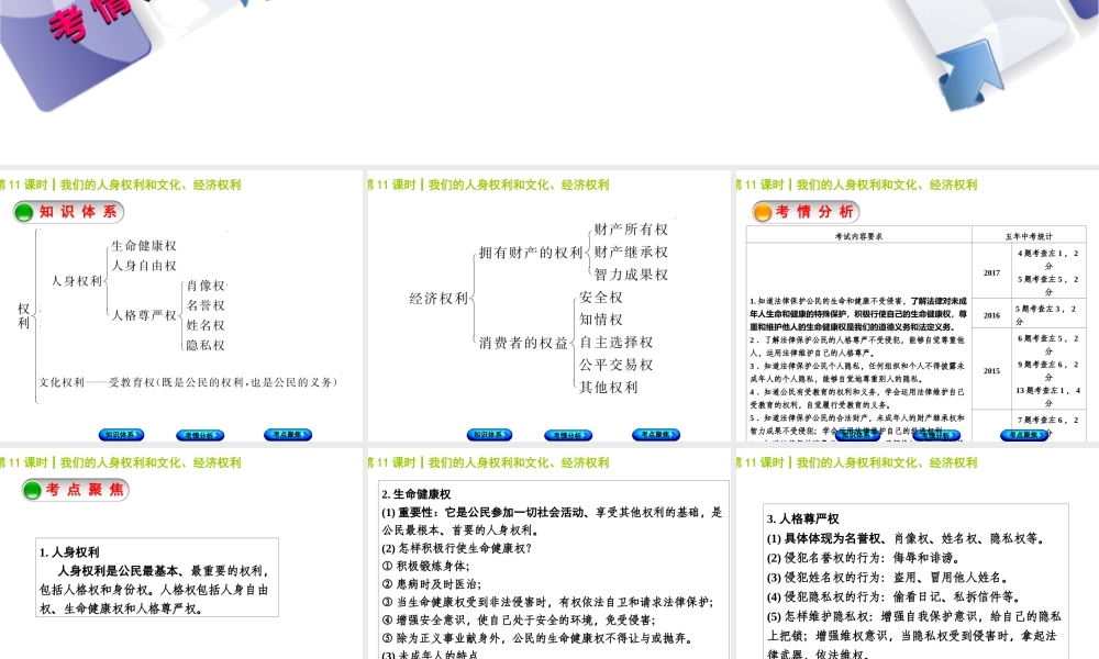 （包头专版）中考政治复习方案 第二部分 八年级 第11课时 我们的人身权利和文化 经济权利教材梳理课件-人教版初中九年级全册政治课件