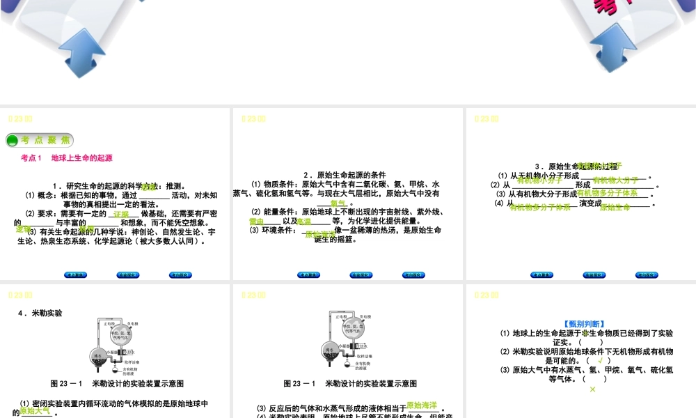 （北京专版）中考生物复习方案 主题七 生物的生殖、发育和遗传、变异 第23课时 生命的起源和生物进化课件-人教版初中九年级全册生物课件