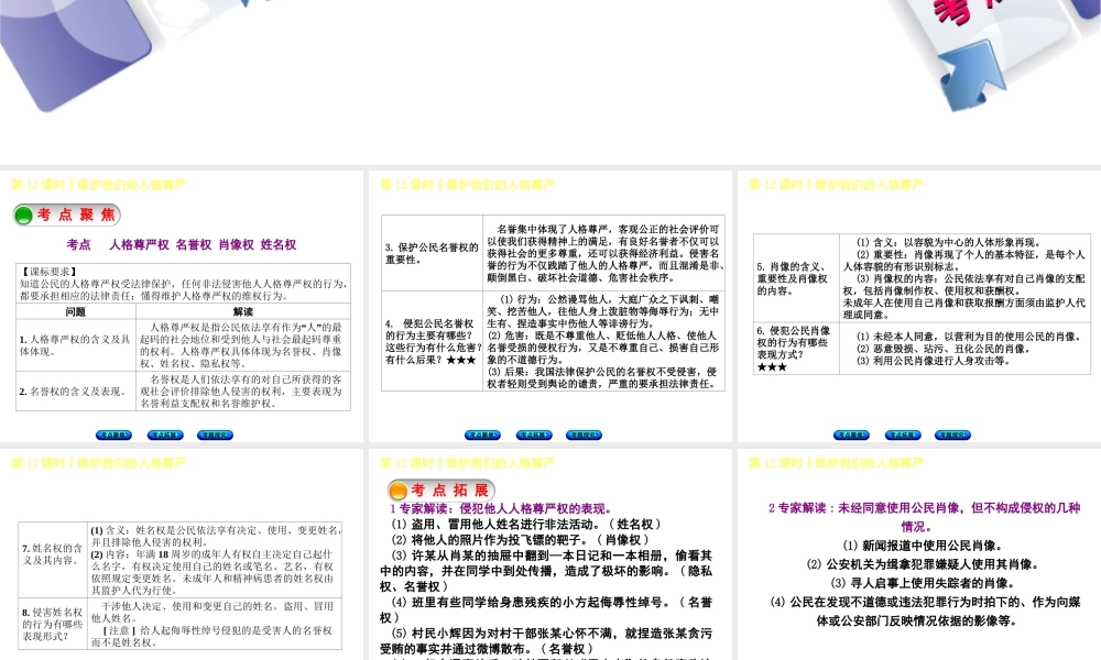 （呼伦贝尔兴安盟专版）中考政治复习方案 第二部分 八年级 第12课时 维护我们的人格尊严教材梳理课件-人教版初中九年级全册政治课件