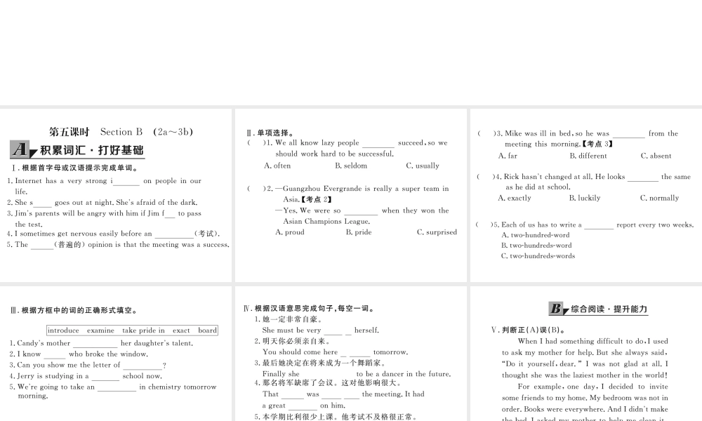 （娄底专用）秋九年级英语全册 Unit 4 I used to be afraid of the dark Section B（2a-3b）作业课件 （新版）人教新目标版-（新版）人教新目标版初中九年级全册英语课件