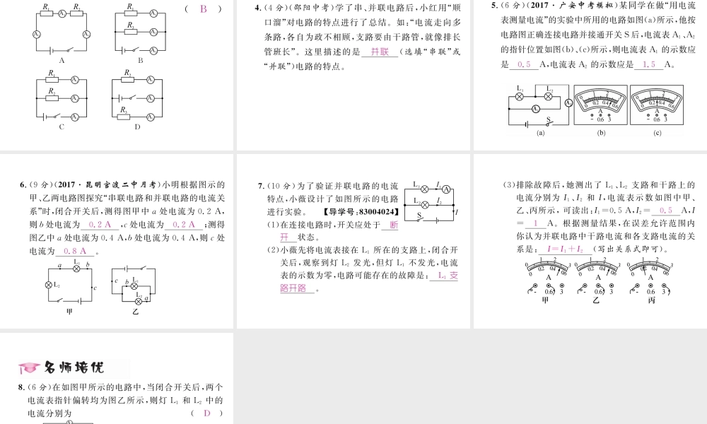 （云南专用）九年级物理全册 14.4 科学探究 串联和并联电路的电流 第2课时 串联和并联电路的电流规律作业课件 （新版）沪科版-（新版）沪科版初中九年级全册物理课件
