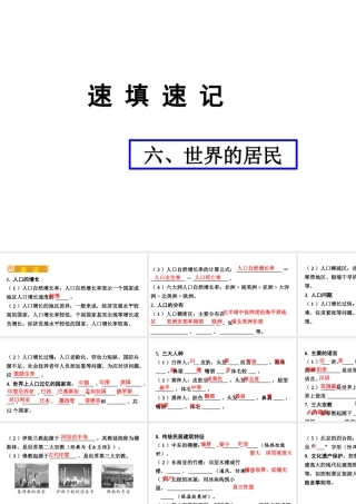 （人教通用）中考地理总复习 六 世界的居民课件-人教版初中九年级全册地理课件