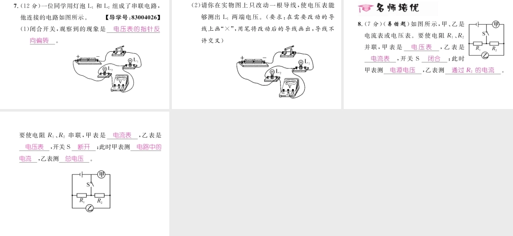 （云南专用）九年级物理全册 14.5 测量电压 第1课时 电压和电压表作业课件 （新版）沪科版-（新版）沪科版初中九年级全册物理课件