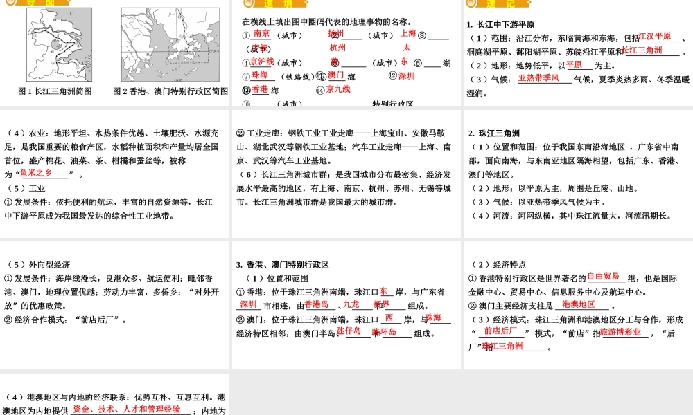 （人教通用）中考地理总复习 三十二 长江中下游平原 珠江三角洲和香港 课件-人教版初中九年级全册地理课件