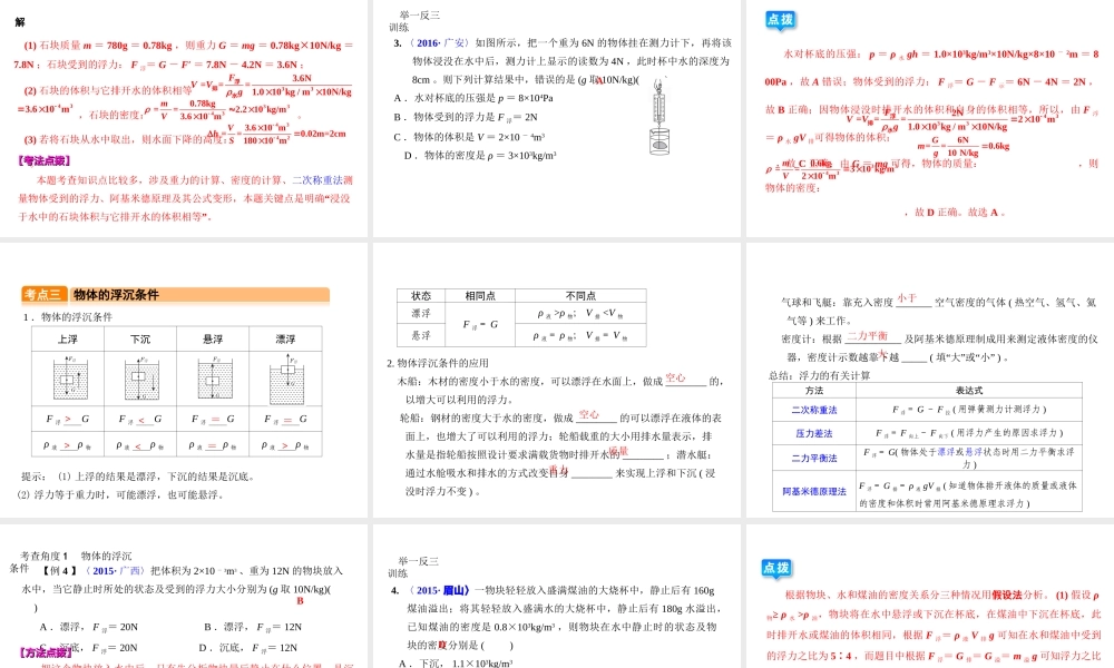 （全国版）中考物理总复习 第十五章 浮力及其应用课件-人教版初中九年级全册物理课件