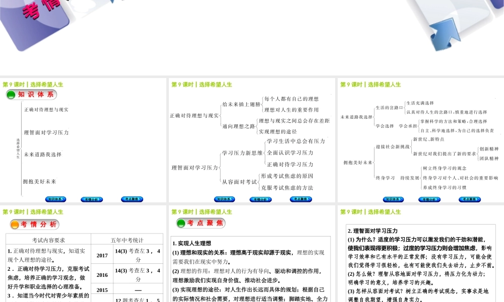 （包头专版）中考政治复习方案 第一部分 九年级全一册 第9课时 选择希望人生教材梳理课件-人教版初中九年级全册政治课件