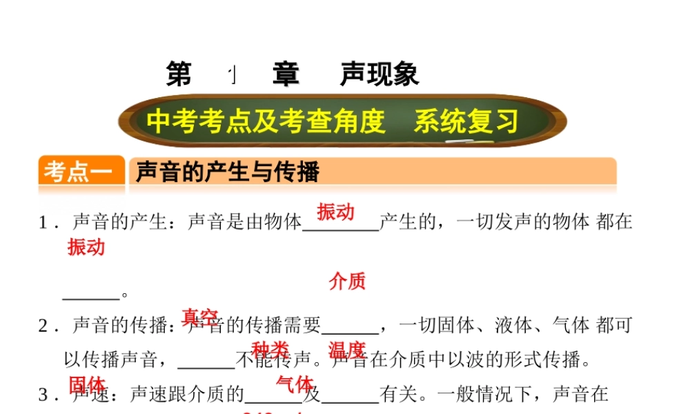 （全国版）中考物理总复习 第一章 声现象课件-人教版初中九年级全册物理课件