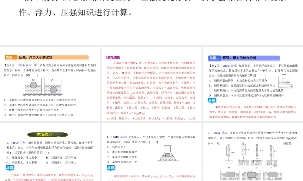 （全国版）中考物理总复习 专题二 压强和浮力课件-人教版初中九年级全册物理课件