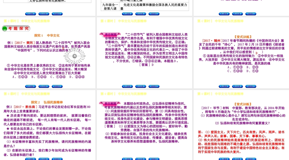 （呼伦贝尔兴安盟专版）中考政治复习方案 第一部分 九年级全一册 第4课时 中华文化与民族精神教材梳理课件-人教版初中九年级全册政治课件