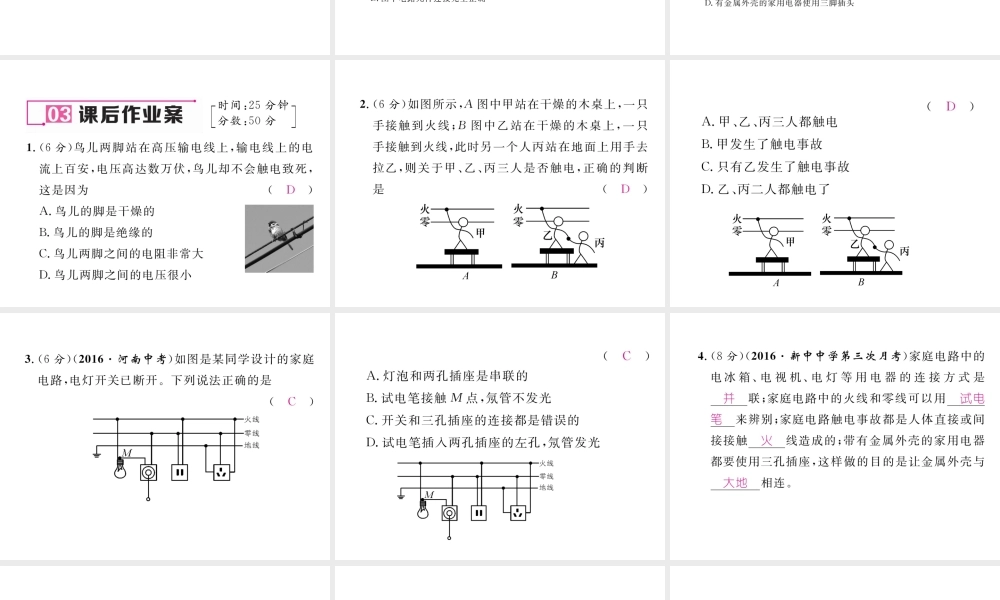 （云南专用）九年级物理全册 15.5 家庭用电作业课件 （新版）沪科版-（新版）沪科版初中九年级全册物理课件