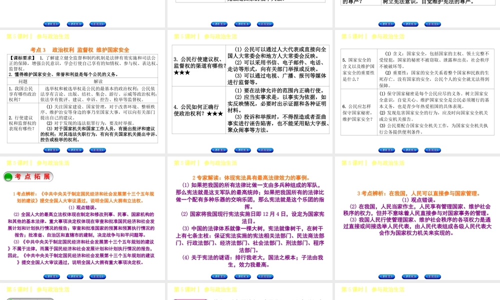 （呼伦贝尔兴安盟专版）中考政治复习方案 第一部分 九年级全一册 第5课时 参与政治生活教材梳理课件-人教版初中九年级全册政治课件