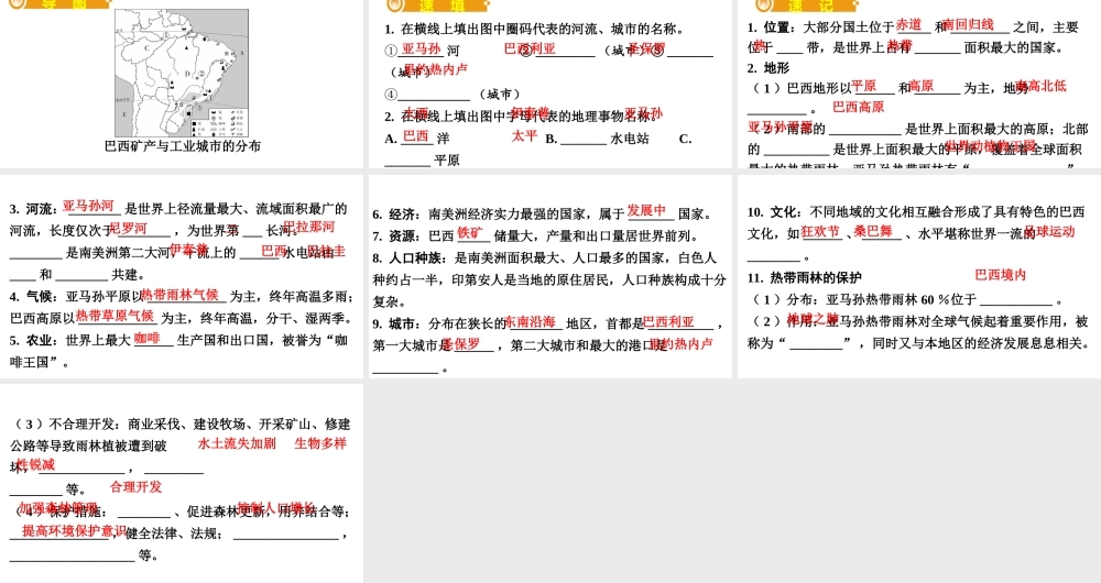 （人教通用）中考地理总复习 十七 巴西课件-人教版初中九年级全册地理课件