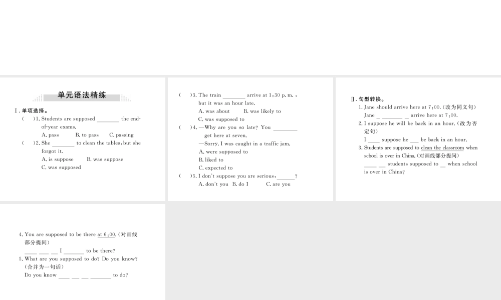 （娄底专用）秋九年级英语全册 Unit 10 You’re supposed to shake hands语法作业课件 （新版）人教新目标版-（新版）人教新目标版初中九年级全册英语课件