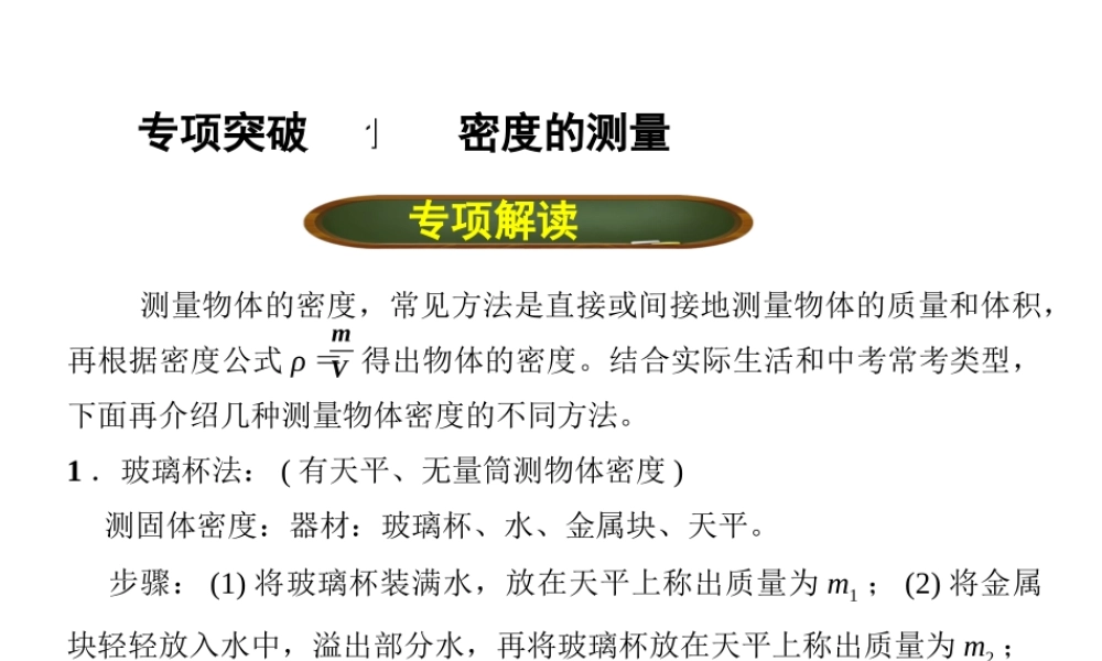 （全国版）中考物理总复习 专题一 密度的测量课件-人教版初中九年级全册物理课件