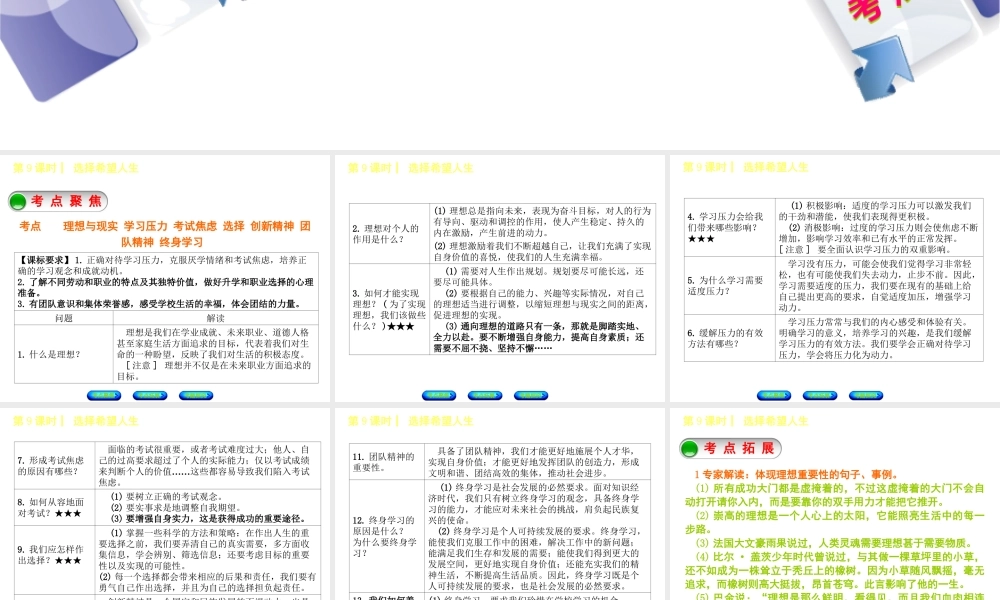 （呼伦贝尔兴安盟专版）中考政治复习方案 第一部分 九年级全一册 第9课时 选择希望人生教材梳理课件-人教版初中九年级全册政治课件