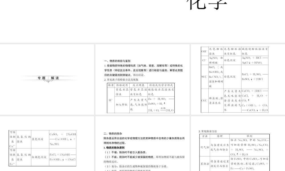 （四川版）中考化学总复习 第二篇 专题三 物质的检验、鉴别与除杂课件-人教版初中九年级全册化学课件