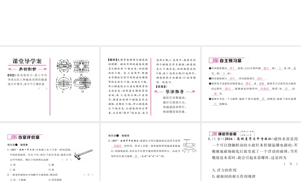 （云南专用）九年级物理全册 17.1 磁是什么 第1课时 磁现象 地磁场作业课件 （新版）沪科版-（新版）沪科版初中九年级全册物理课件