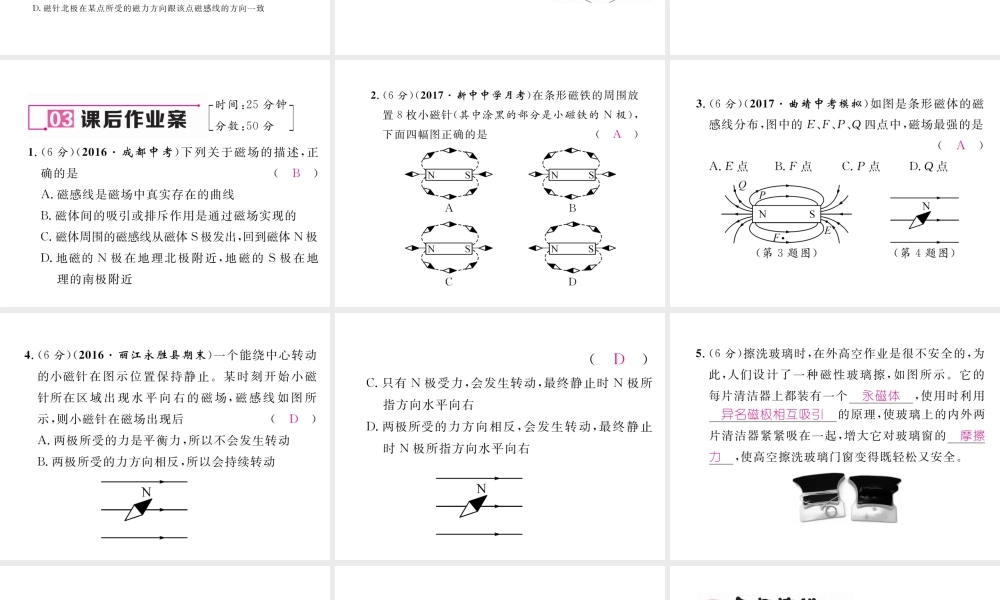 （云南专用）九年级物理全册 17.1 磁是什么 第2课时 磁感线 磁场作业课件 （新版）沪科版-（新版）沪科版初中九年级全册物理课件