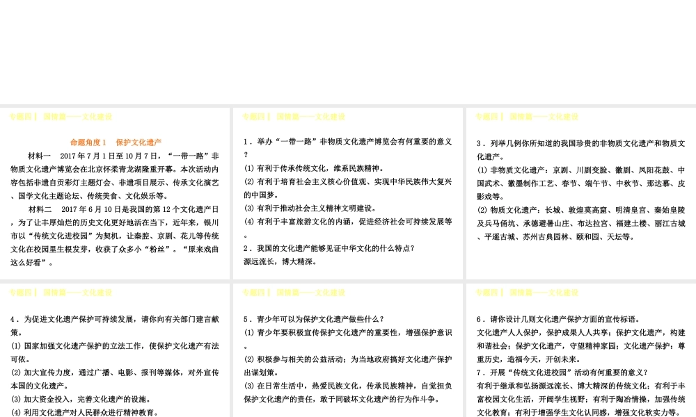 （呼伦贝尔兴安盟专版）中考政治复习方案 专题突破篇四 国情篇 文化建设课件-人教版初中九年级全册政治课件