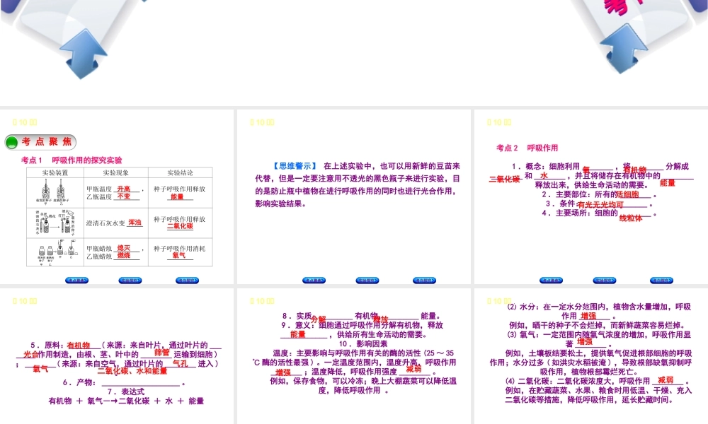 （北京专版）中考生物复习方案 主题四 生物圈中的绿色植物 第10课时 绿色植物的呼吸作用课件-人教版初中九年级全册生物课件