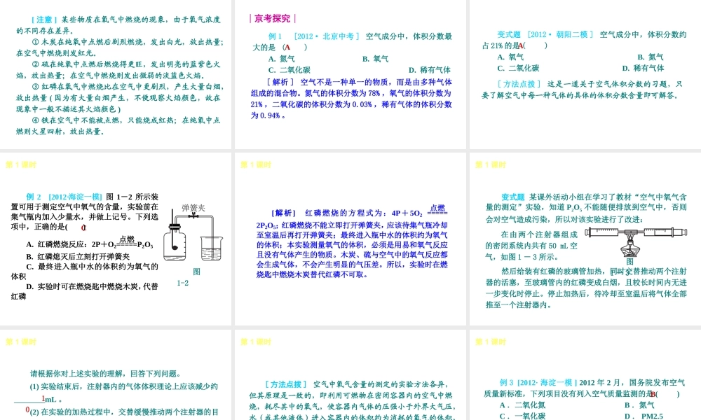 （北京专版）2013届中考化学考前热点冲刺《第1课 我们周围的空气》课件（单课考点自主梳理+热点反馈+典例真题分析）