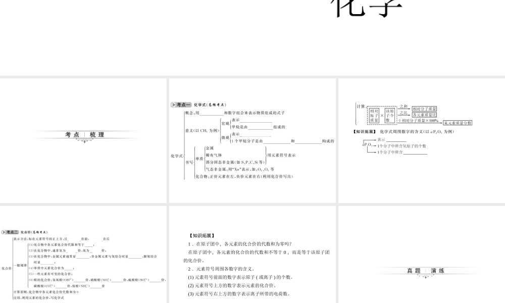 （四川版）中考化学总复习 第一篇 第8讲 化学式与化合价课件-人教版初中九年级全册化学课件