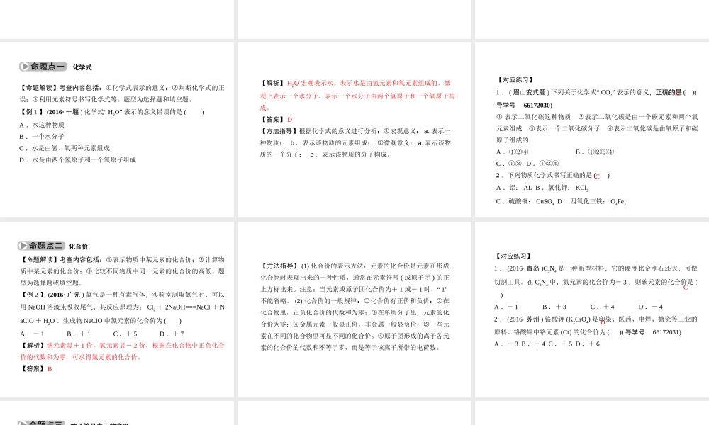 （四川版）中考化学总复习 第一篇 第8讲 化学式与化合价课件-人教版初中九年级全册化学课件