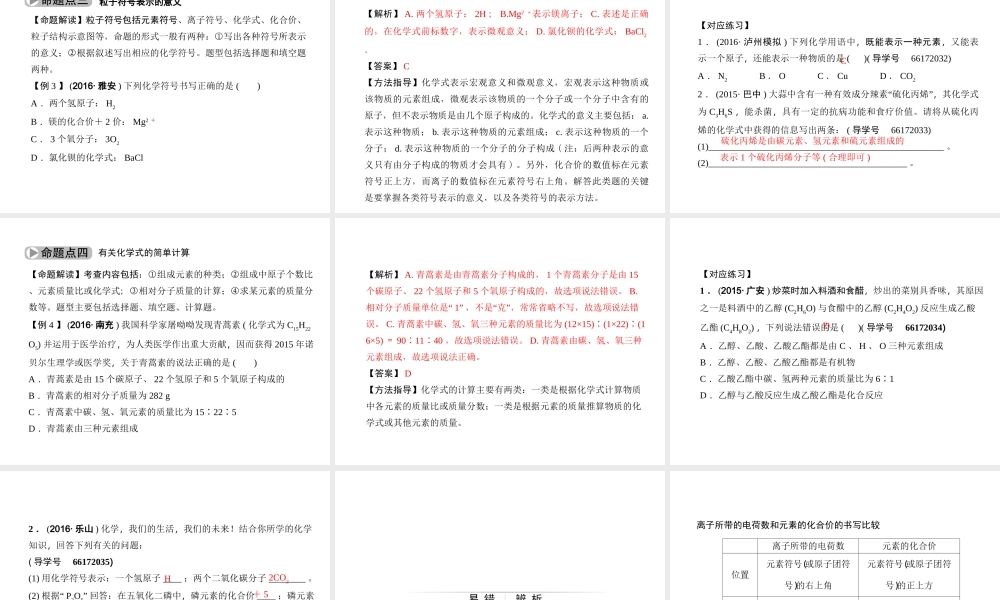 （四川版）中考化学总复习 第一篇 第8讲 化学式与化合价课件-人教版初中九年级全册化学课件