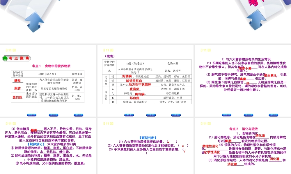 （北京专版）中考生物复习方案 主题五 生物圈中的人 第11课时 人体的营养课件-人教级全册生物课件