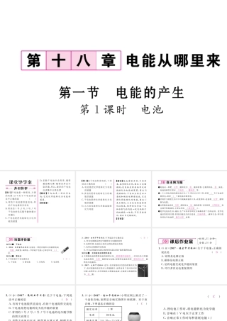 （云南专用）九年级物理全册 18.1 电能的产生 第1课时 电池作业课件 （新版）沪科版-（新版）沪科版初中九年级全册物理课件