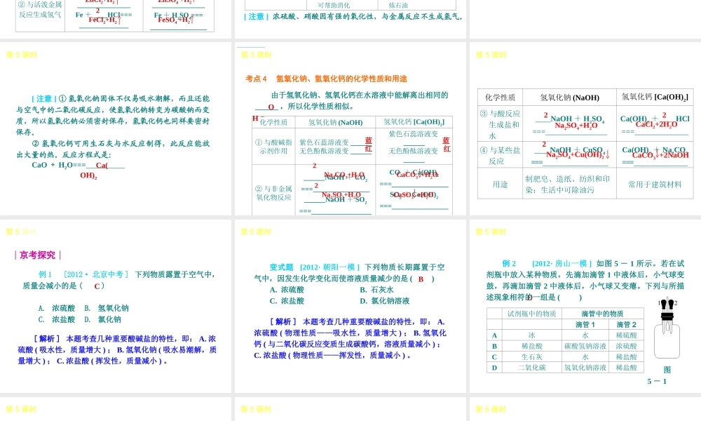 （北京专版）2013届中考化学考前热点冲刺《第5课 常见的酸和碱 》课件（单课考点自主梳理+热点反馈+典例真题分析）