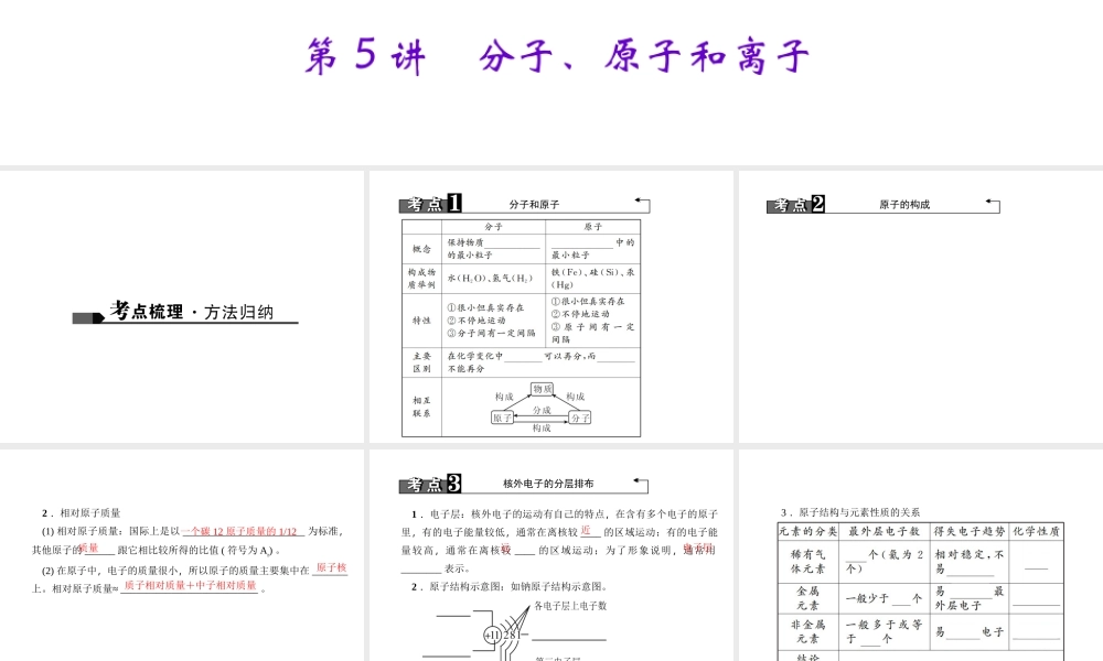 （四川地区）中考化学 第1篇 第5讲 分子、原子和离子课件-人教版初中九年级全册化学课件