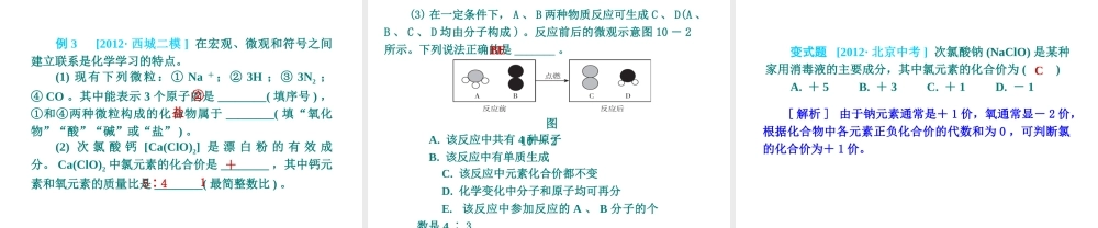 （北京专版）2013届中考化学考前热点冲刺《第10课时 化学元素与物质组成的表示》课件（单课考点自主梳理+热点反馈+典例真题分析）