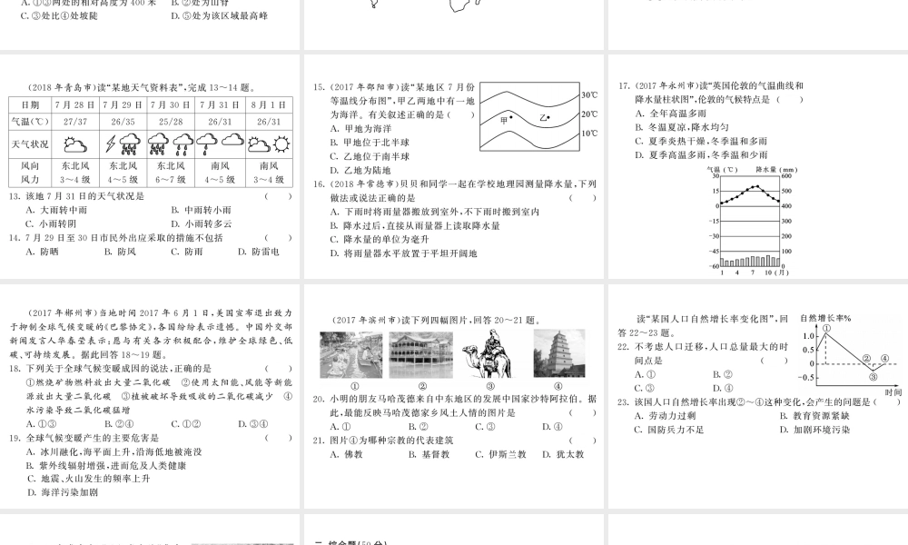 （人教通用）中考地理总复习 综合测试卷一课件-人教版初中九年级全册地理课件