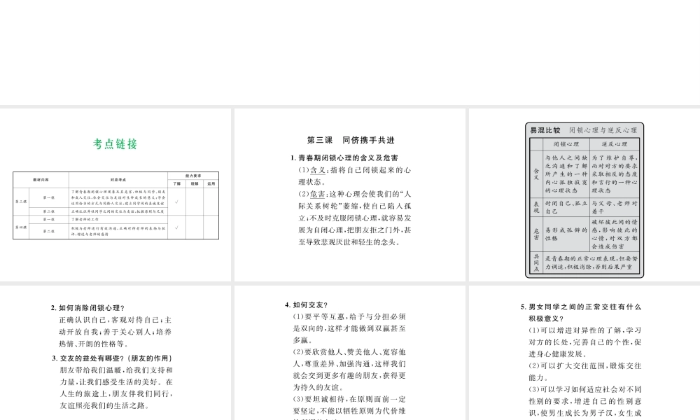 （云南省）中考政治总复习 八上 第二单元 师友结伴同行（考点链接考点梳理考法探究）课件 新人教版-新人教版初中九年级全册政治课件