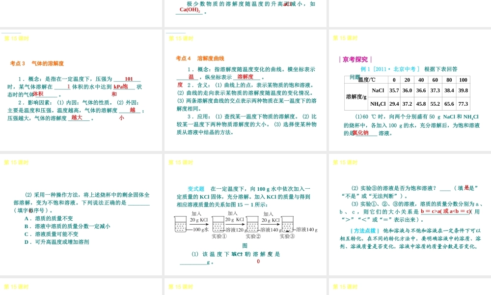 （北京专版）2013届中考化学考前热点冲刺《第15课时 溶液的分类与溶解度》课件（单课考点自主梳理+热点反馈+典例真题分析）