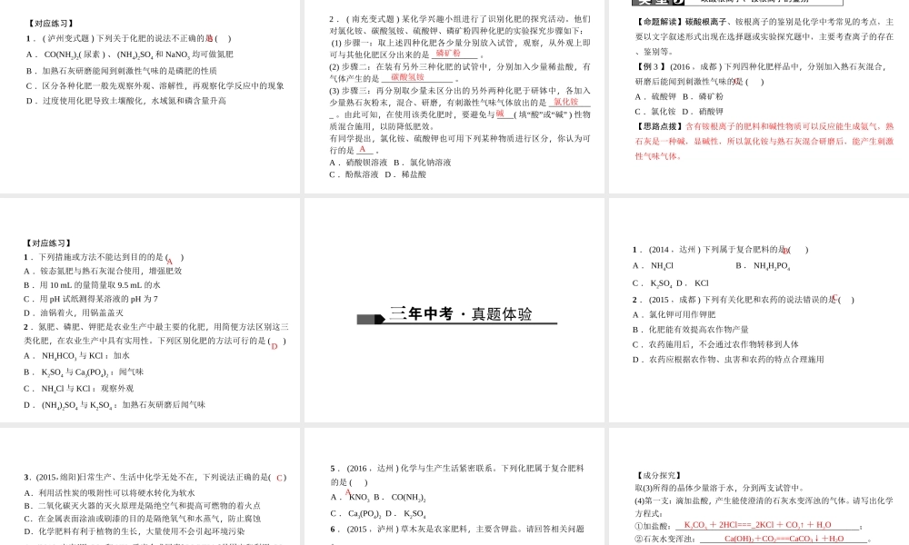 （四川地区）中考化学 第1篇 第21讲 化学肥料课件-人教版初中九年级全册化学课件