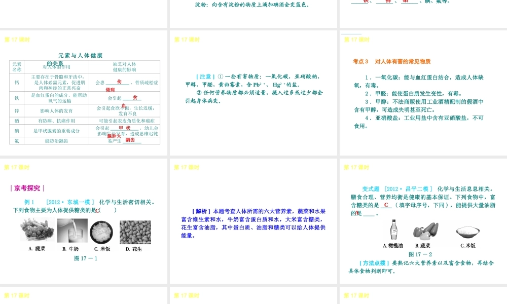 （北京专版）2013届中考化学考前热点冲刺《第17课时 化学物质与健康》课件（单课考点自主梳理+热点反馈+典例真题分析）
