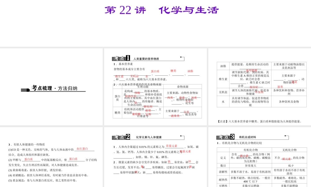 （四川地区）中考化学 第1篇 第22讲 化学与生活课件-人教版初中九年级全册化学课件