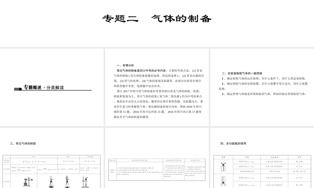 （四川地区）中考化学 第2篇 专题二 气体的制备课件-人教版初中九年级全册化学课件