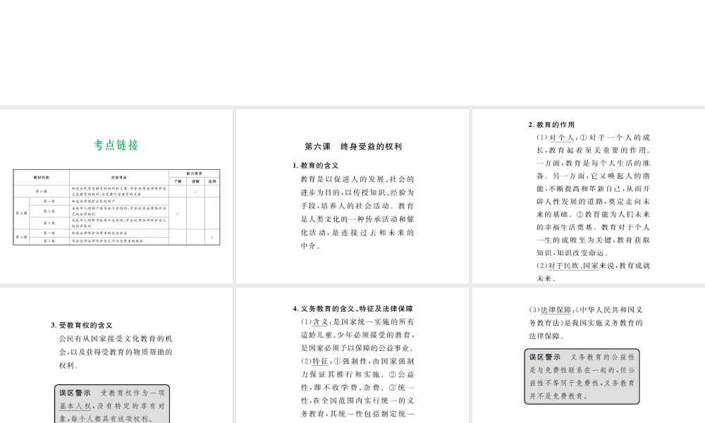 （云南省）中考政治总复习 八下 第三单元 我们的文化、经济权利（考点链接考点梳理考法探究）课件 新人教版-新人教版初中九年级全册政治课件