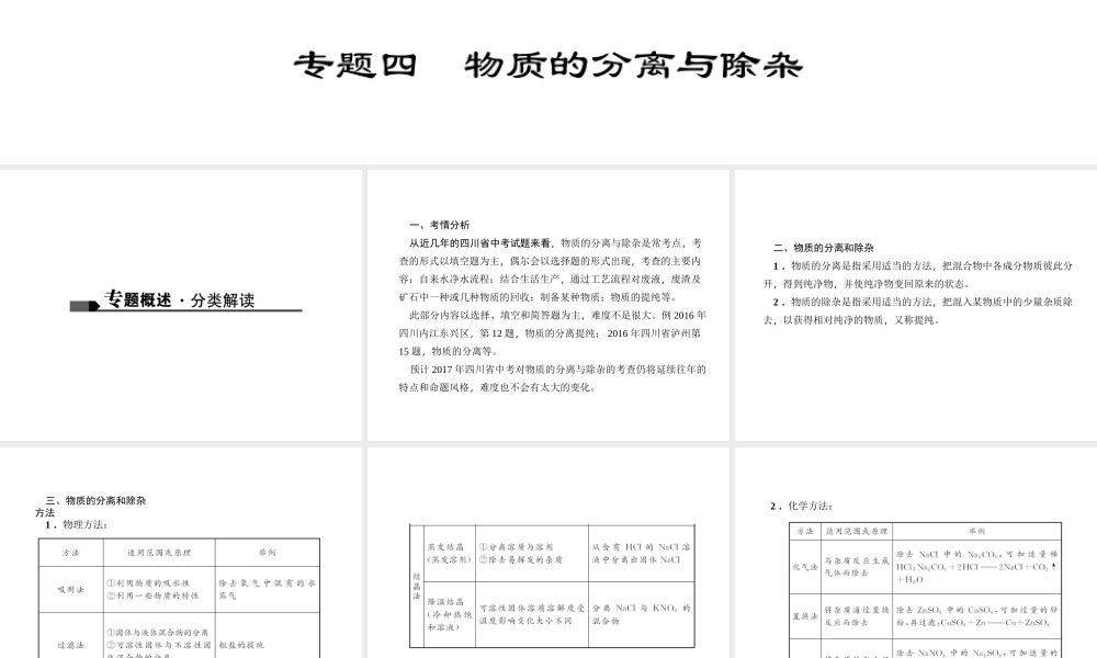 （四川地区）中考化学 第2篇 专题四 物质的分离与除杂课件-人教版初中九年级全册化学课件
