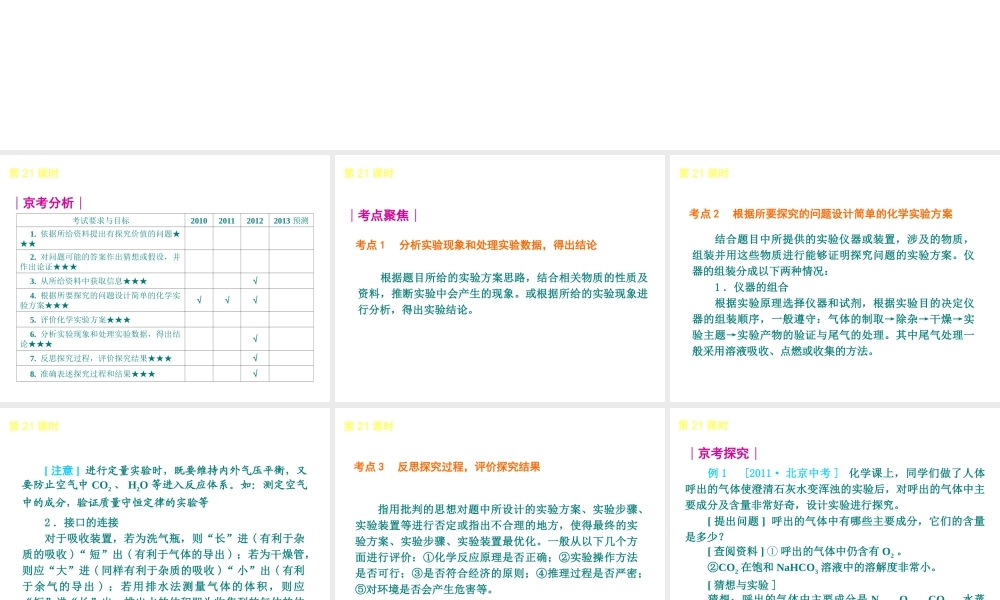 （北京专版）2013届中考化学考前热点冲刺《第21课时 科学探究》课件（单课考点自主梳理+热点反馈+典例真题分析）