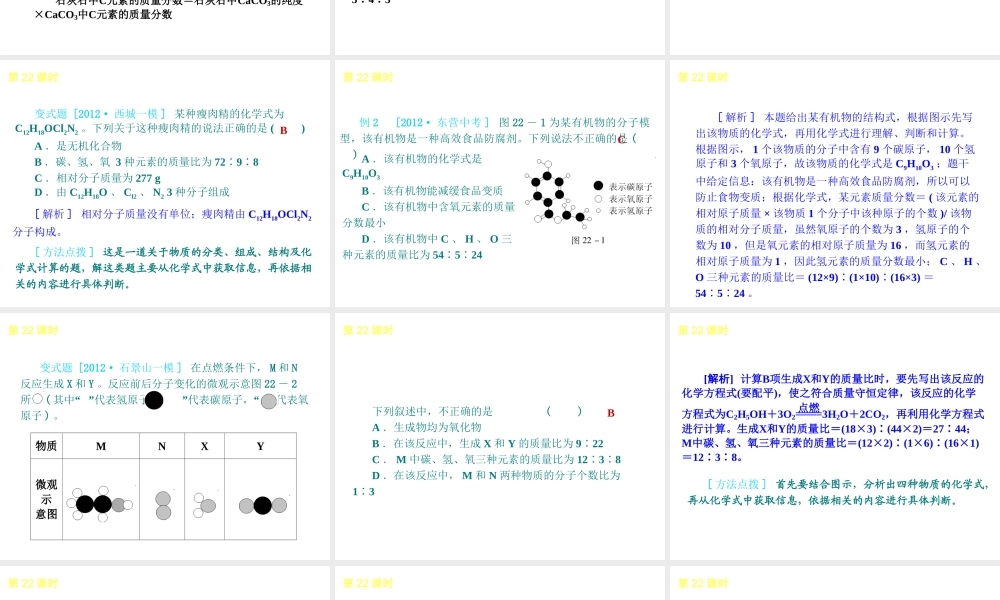 （北京专版）2013届中考化学考前热点冲刺《第22课时 有关化学式的计算》课件（单课考点自主梳理+热点反馈+典例真题分析）