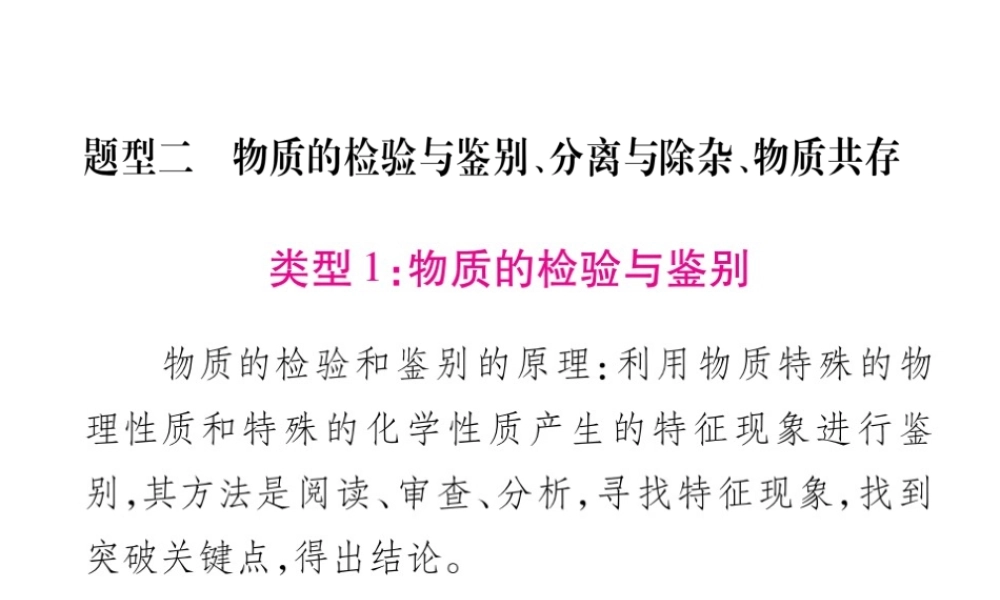 （四川地区）中考化学总复习 专题二 物质的检验与鉴别、分离与除杂、物质共存教学讲解课件-人教版初中九年级全册化学课件