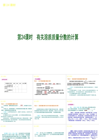（北京专版）2013届中考化学考前热点冲刺《第24课时 有关溶质质量分数的计算》课件（单课考点自主梳理+热点反馈+典例真题分析）
