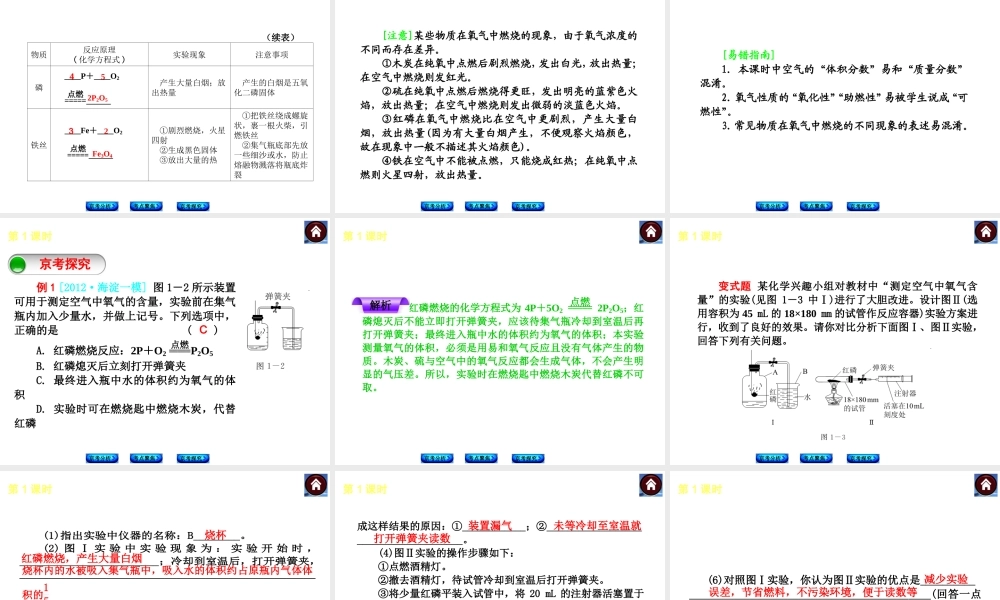 （北京专版）2014中考化学复习方案 第1课时 我们周围的空气课件（京考分析+考点聚焦+京考探究，含2013试题）